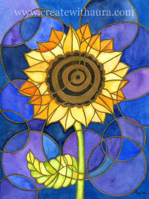 painting whimsical with pictures Golden glass watercolors  painting ink and watercolor Circles flower